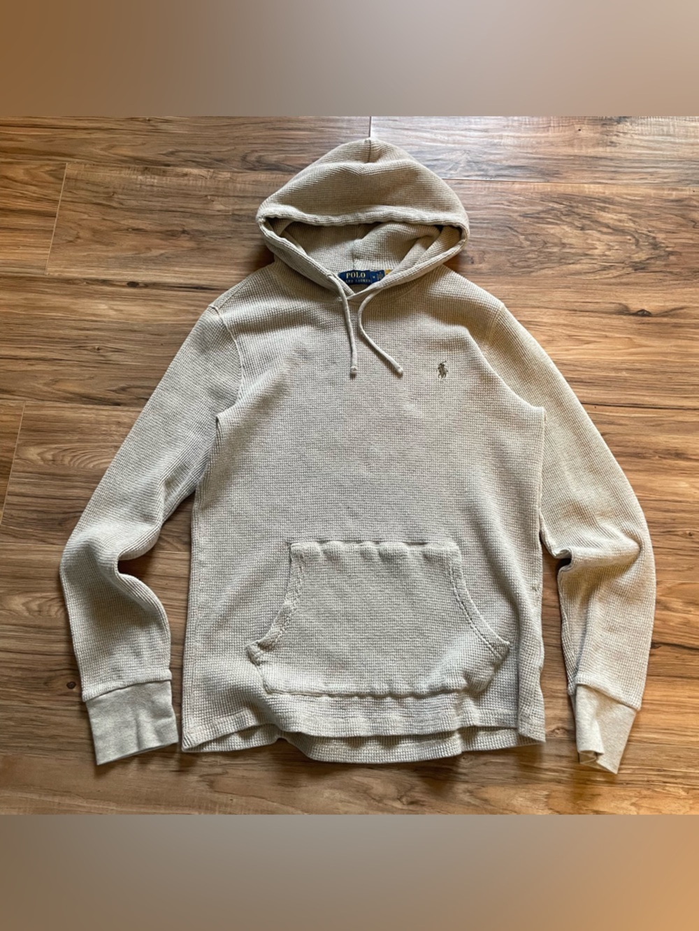 Polo by Ralph Lauren Beige Waffle-Knit Hooded Pullover sz M